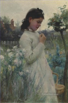 Women Painting - A Young Girl in a Garden Alfred Glendening JR beautiful woman lady